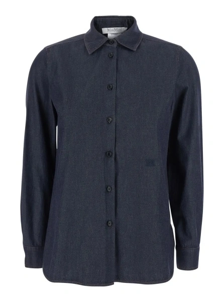 Camasa 'Molo' Blue Shirt with classic collar and logo embroidery on the front in cotton for women