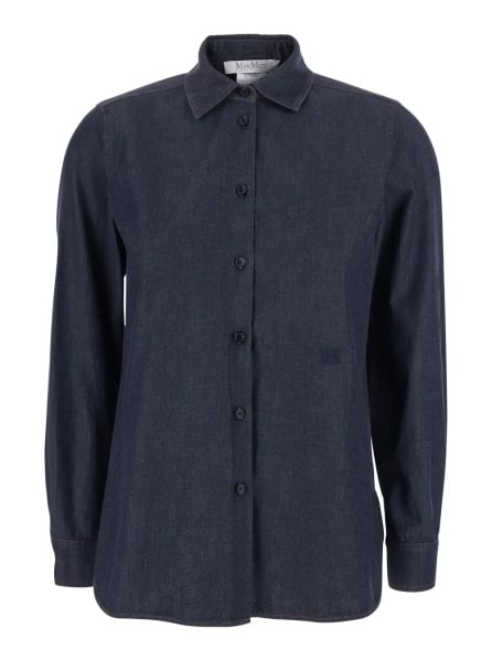 Camasa MOLO is a shirt with a classic collar and long sleeves in blue tech fabric for women