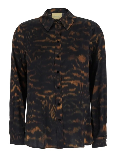 Camasa MOMONÌ multicolor Shirt with classic collar and all-over fade print in silk for women