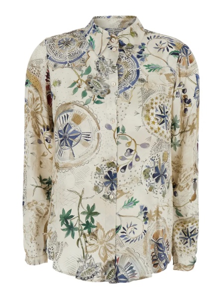 Camasa MOMONÌ White Shirt with classic collar and all-over print in viscose for women