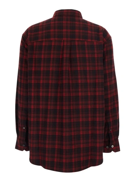 Camasa Red Shirt with Button-Down Collar and All-Over Check Motif in Cotton for Women