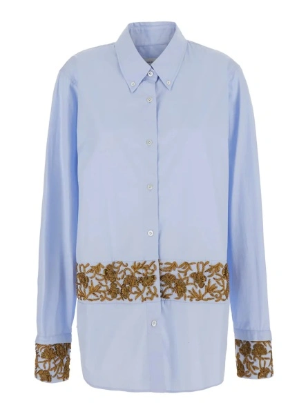 Camasa Shirt CHEERS with long sleeves and V-neck in Tech Fabric Blue Woman