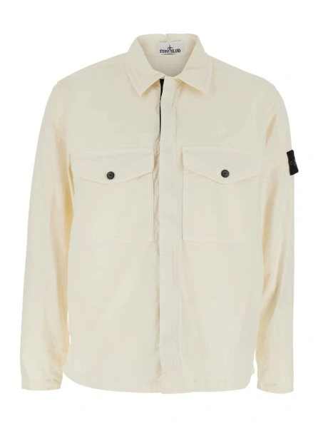 Camasa Stone Island alba din bumbac