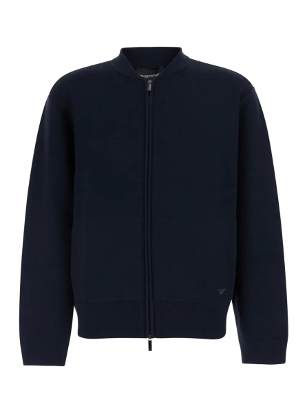 Cardigan Blue Cardigan with logo embroidery on the front in wool for men