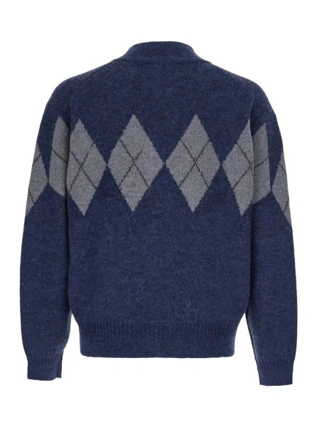 Cardigan Blue High-neck cardigan with argyle motif on front and back in Tech Fabric for men