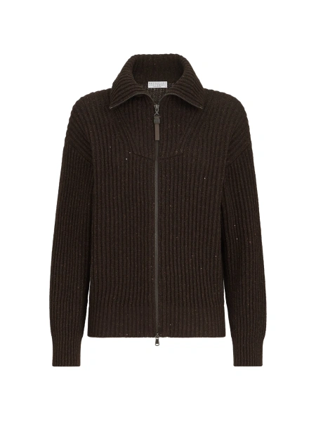 Cardigan Brunello Cucinelli maro din polyester si nylon