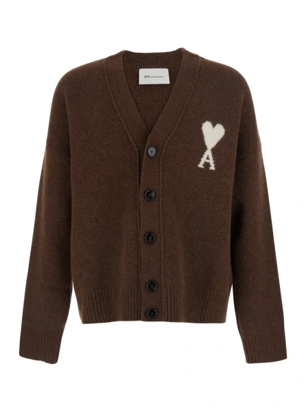 Cardigan V Neck Cardigan with AMI de Coeur in Brown for Men