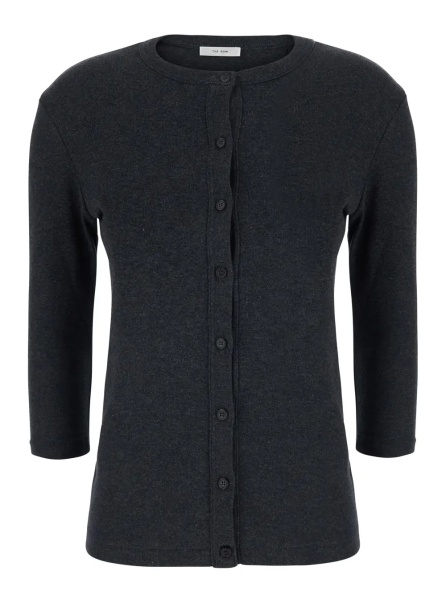 Cardigane 'ALENA' Grey Cardigan with three-quarter sleeves and round neck in wool and cashmere for women