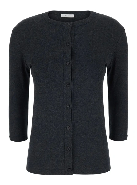 Cardigane 'ALENA' Grey Cardigan with three-quarter sleeves and round neck in wool and cashmere for women