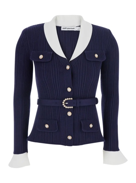 Cardigane blue Cardigan with ribbed texture and long sleeves in fabric and cotton woman
