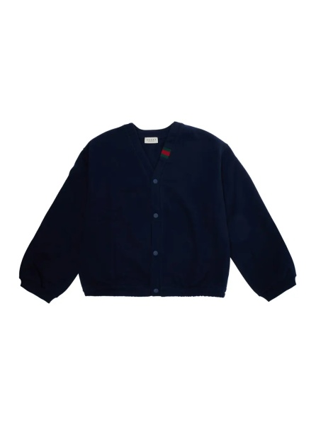 Cardigane Blue Crewneck cardigan with Web patch on the front in cotton Boy