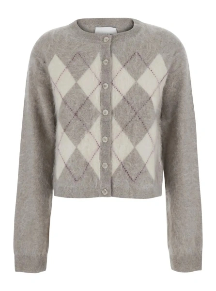 Cardigane Cardigan ARGYLE with V-neck and long sleeves in cashmere Beige women