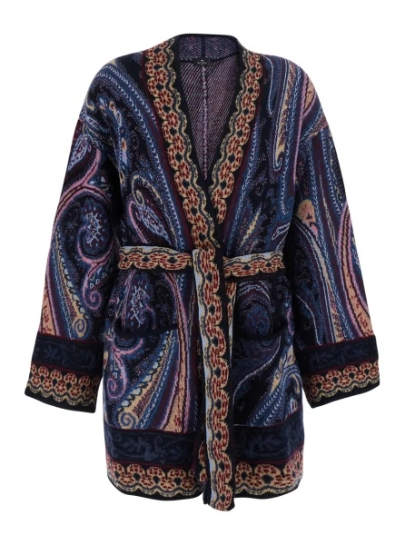 Cardigane Multicolor Cardigan with V-neck and all-over print in Blend wool for women