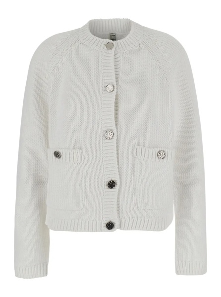 Cardigane TOTÊME White Crew neck cardigan with two Patch pockets on the front in cotton for women