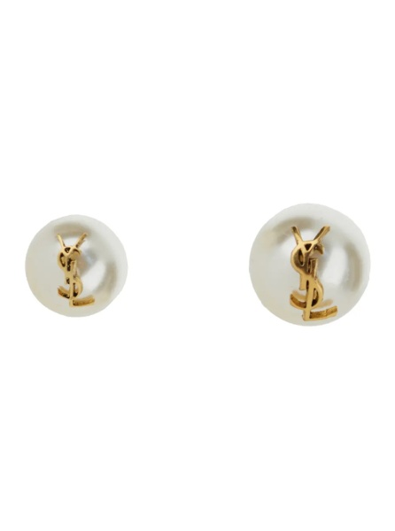Cercei Asymmetric earrings with a large pearl and a small one in Metal with YSL Logo