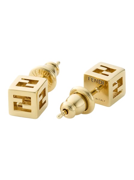 Cercei Gold-Colored Square Design Earrings with FF Motif in Metal for Women
