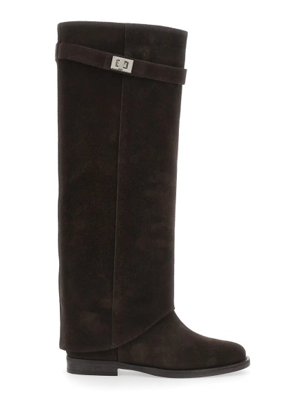Cizme brown Boot with cuff and padlock detail in suede woman