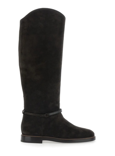 Cizme brown Boots with Monile detail on the side in suede for women