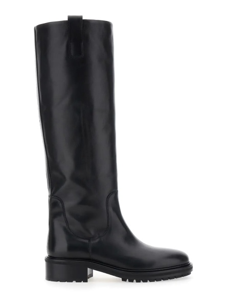 Cizme Knee-High Boots 'Henry' Slip-On in Black Leather for Women