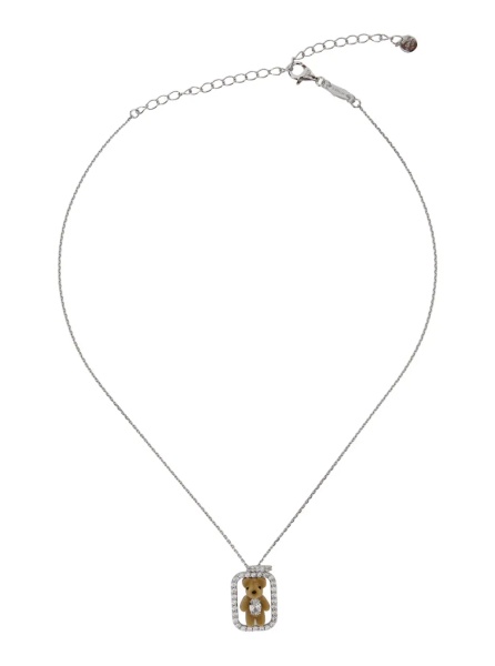Coliere Beige Necklace with pendant with crystals and bear in metal for women