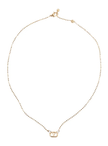 Coliere metallic colored Necklace with Vlogo plaque and applied rhinestones in brass for women