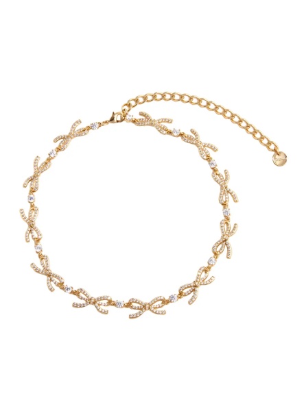 Coliere Metallic Necklace with Bow and Crystal Embellishments in Copper and Crystals Woman