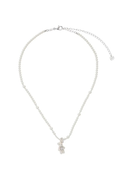 Coliere 'Mini Pearl Bear' White Necklace with Peal Design and Bear Pendant in Metal and Pearls Woman