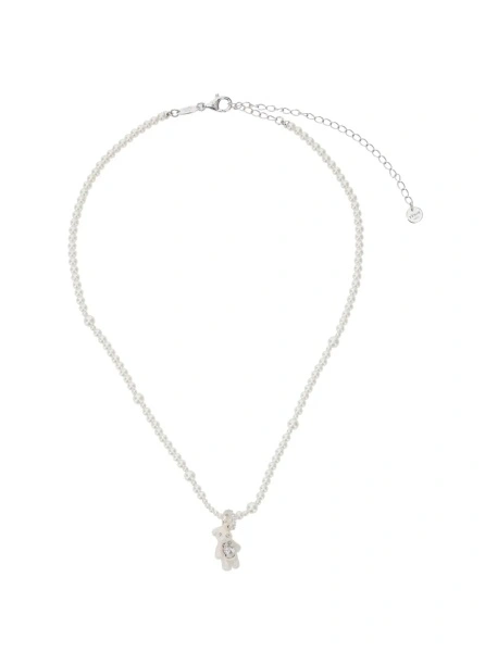 Coliere 'Mini Pearl Bear' White Necklace with Peal Design and Bear Pendant in Metal and Pearls Woman