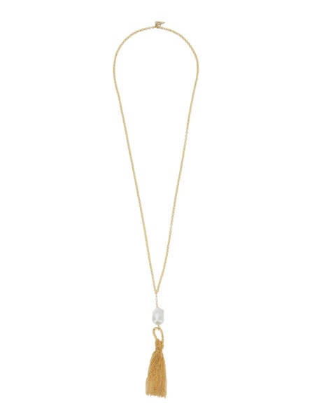 Coliere Sculptural necklace with fringes and metallic pearls for women
