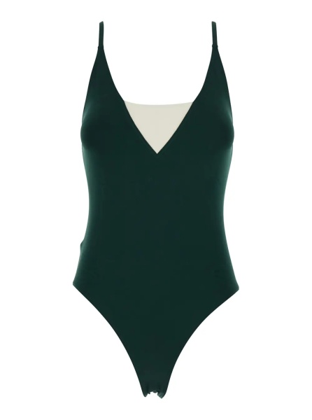 Costum de baie 'Entrevue' Green One-Piece Swimsuit with Contrast Details and Thin Straps in Tech Fabric for Women