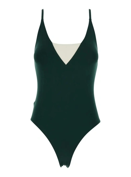 Costum de baie 'Entrevue' Green One-Piece Swimsuit with Contrast Details and Thin Straps in Tech Fabric for Women