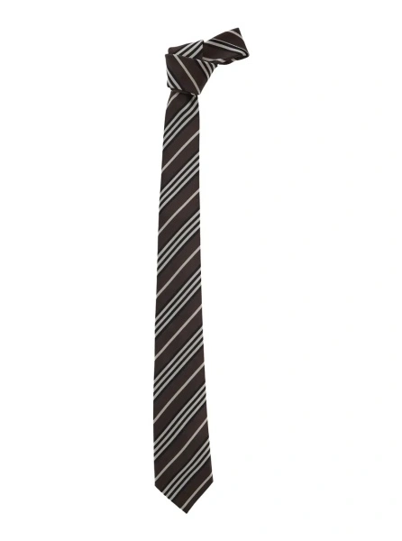 Cravate brown Tie with all-over stripe motif in silk for men