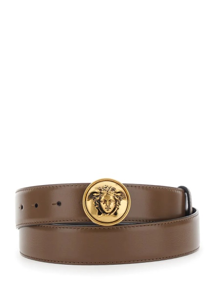 Curea Brown Belt with Medusa metal buckle in Leather for Men