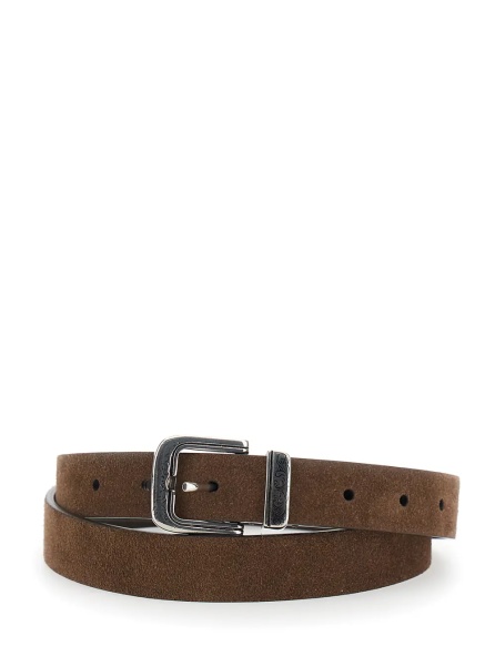 Curea brown Reversible belt with engraved motif in suede for men