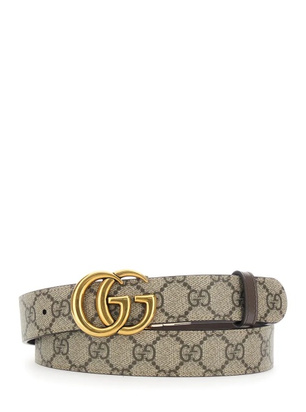Curea Reversible Belt with Double G Logo Buckle in GG Supreme Canvas Brown Woman