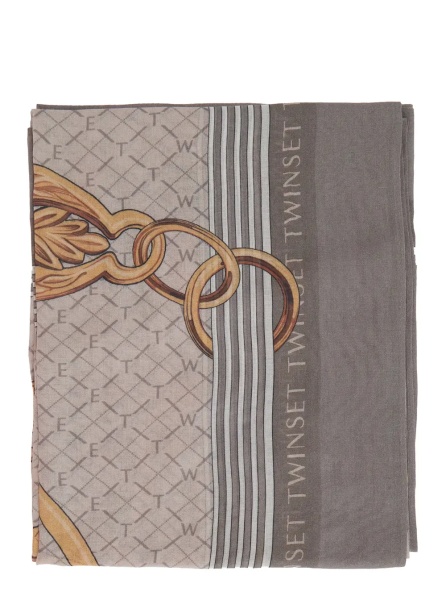 Esarfa Beige scarf with all-over print in fabric and wool for women