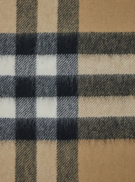 Esarfa Beige Scarf with Check Motif in Cashmere for Women