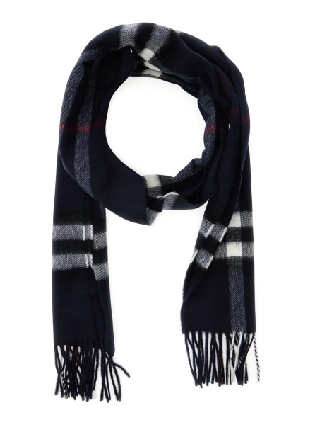 Esarfa Blue Scarf with Fringed Edges and All-Over Check Motif in Cashmere for Women