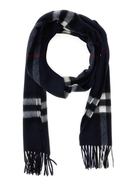 Esarfa Blue Scarf with Fringed Edges and All-Over Check Motif in Cashmere for Women