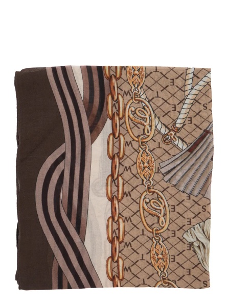 Esarfa Brown scarf with all-over print in modal for women