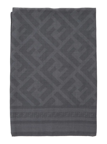 Esarfa Gray Scarf with FF Motif all-over in Blend Wool and Silk Men
