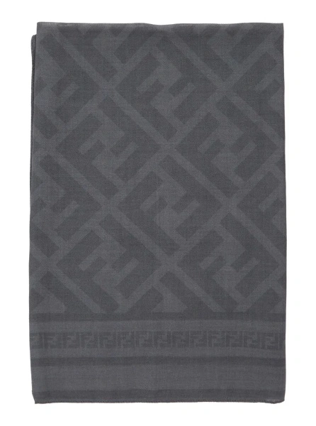 Esarfa Gray Scarf with FF Motif all-over in Blend Wool and Silk Men