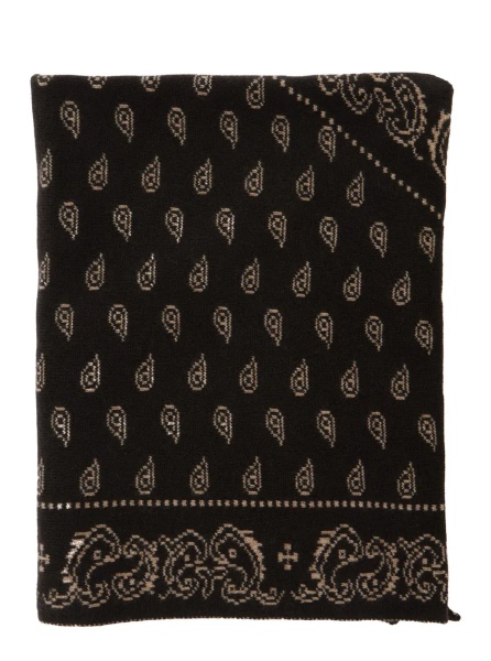 Esarfa 'The Wild Rag' Black Scarf with All-Over Motif in Cashmere for Women