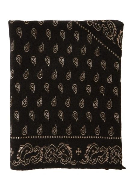 Esarfa 'The Wild Rag' Black Scarf with All-Over Motif in Cashmere for Women