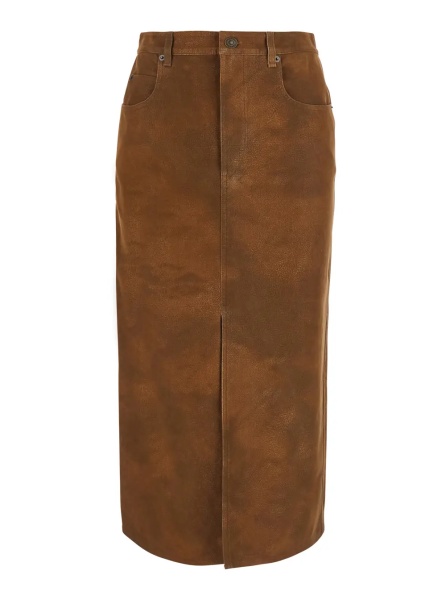 Fusta 'BISANE' brown skirt with logo patch on the back in leather-effect fabric for women