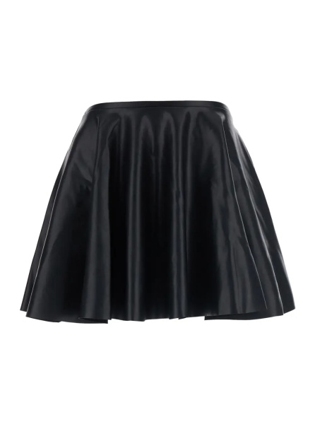 Fusta Flared Mini Skirt in Black Leather Women