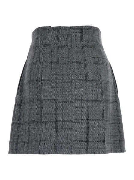 Fusta 'Gaby' Grey Skirt with All-Over Check Motif in Wool for Women