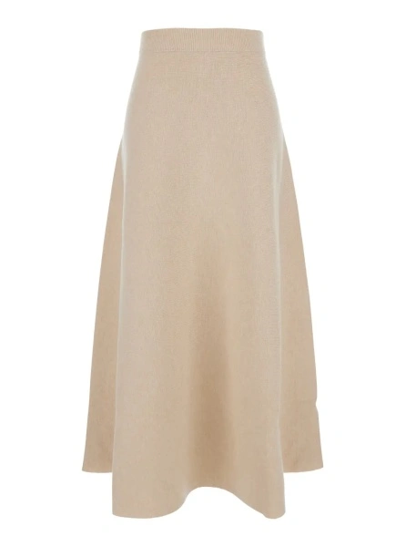 Fusta 'Giberna' Beige Flared Skirt with Logo Patch on the Rear in Wool and Cashmere Woman