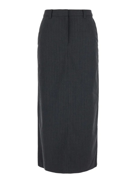 Fusta Long striped skirt with high waist and Tech Fabric gray woman