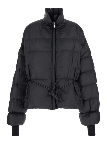 Geaca de Iarna Black Down Jacket with Drawstring Waist and High Neck in Tech Fabric Woman